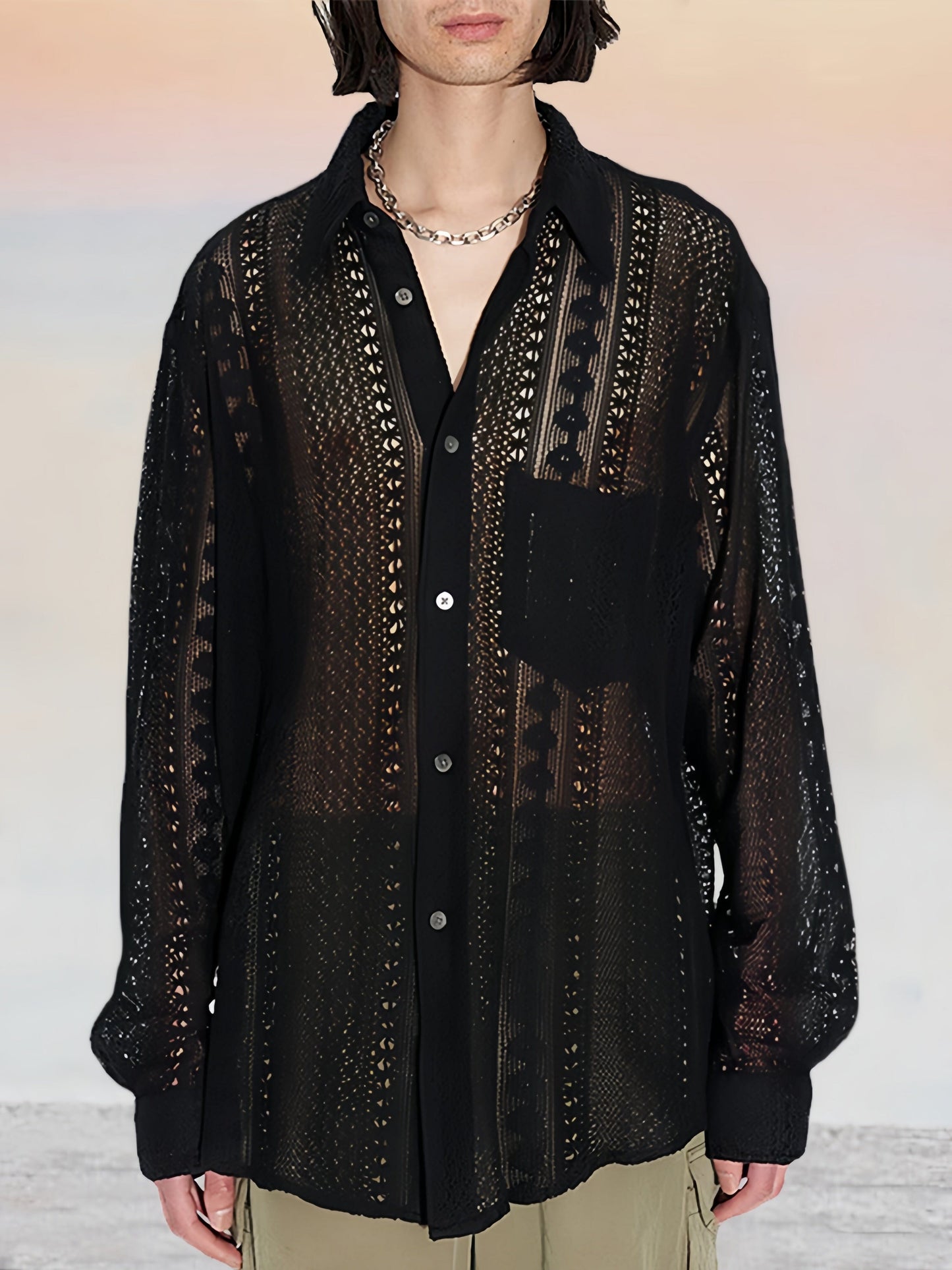 Stylish Pure Cotton Hollow Lace Shirt